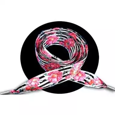 Lacets satin large rayés à fleurs pour vos chaussures