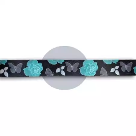 Lacets satin large&nbsp;noir fleuris gris &&nbsp;bleu pour vos…