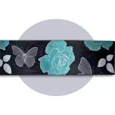 Lacets satin large&nbsp;noir fleuris gris &&nbsp;bleu pour vos…