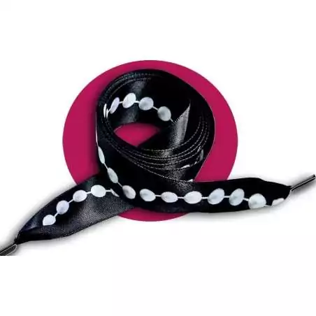 Lacets satin noir&nbsp;motifs&nbsp;perles : 2 largeurs pour vos…