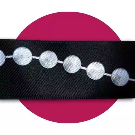 Lacets satin noir&nbsp;motifs&nbsp;perles : 2 largeurs pour vos…