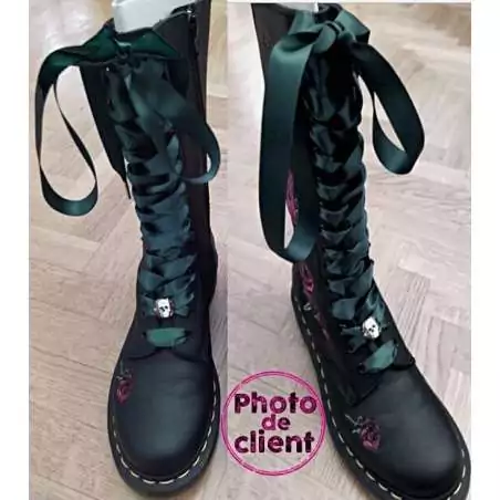 Lacets larges&nbsp;en satin vert&nbsp;anglais pour vos chaussures