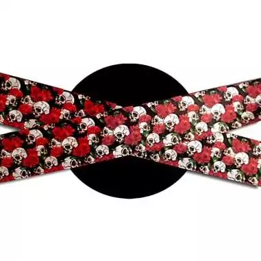 Lacets satin large noir crânes & fleurs rouges pour vos…