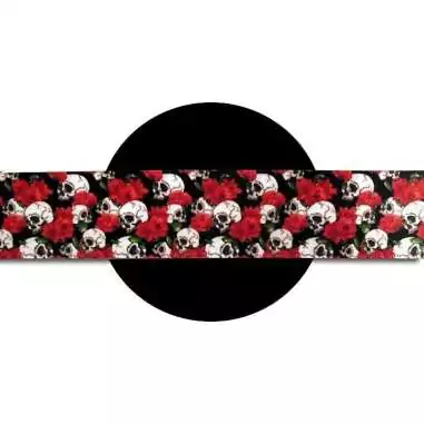 Lacets satin large noir crânes & fleurs rouges pour vos…