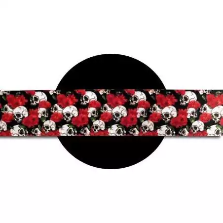 Lacets satin large noir crânes & fleurs rouges pour vos…