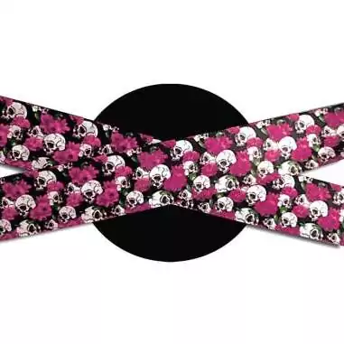 Lacets satin large crânes & fleurs roses pour vos chaussures