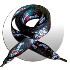 Lacets satin noir&nbsp;love rebelle pour vos chaussures