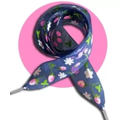 Lacets ruban large organza bleu marine à fleurs pour vos chaussures