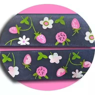 Lacets ruban large organza bleu marine à fleurs pour vos…