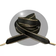 Lacets plats noirs liseret&nbsp;doré pour vos chaussures