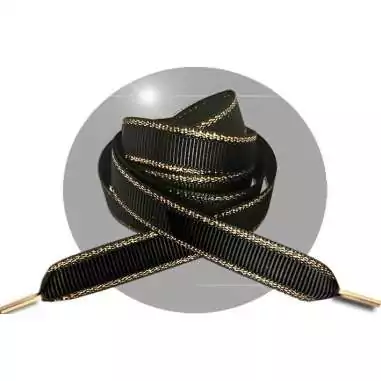 Lacets plats noirs liseret&nbsp;doré pour vos chaussures
