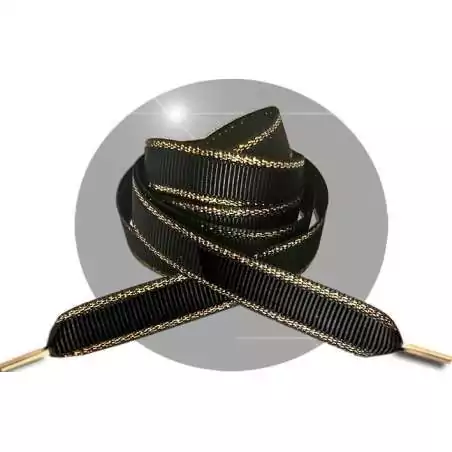 Lacets plats noirs liseret&nbsp;doré pour vos chaussures
