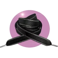 Lacets plats noirs au&nbsp;liseret&nbsp;argenté pour vos chaussures