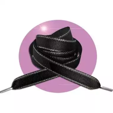 Lacets plats noirs au&nbsp;liseret&nbsp;argenté pour vos chaussures