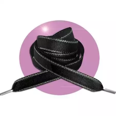 Lacets plats noirs au&nbsp;liseret&nbsp;argenté pour vos chaussures