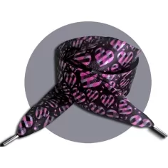 Lacets satin&nbsp;noir coeurs&nbsp;à carreaux roses pour vos chaussures