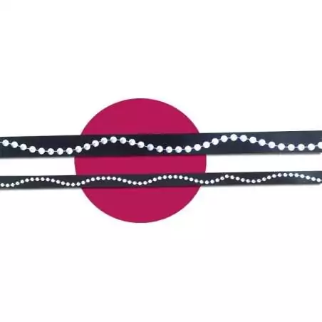 Lacets satin noir&nbsp;motifs&nbsp;perles : 2 largeurs pour vos…
