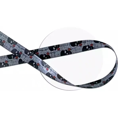 Lacets satin large gris à crânes noirs pour vos chaussures