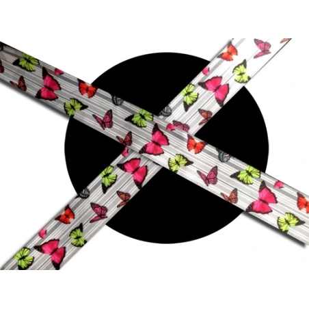 Lacets en satin large gris à papillons colorés pour vos…