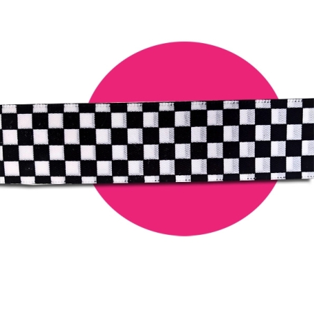 Lacets en satin large bicolores au damier noir & blanc