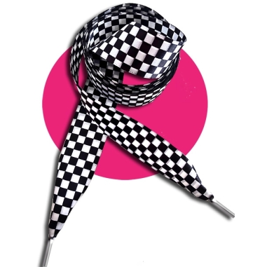 Lacets en satin large bicolores au damier noir & blanc